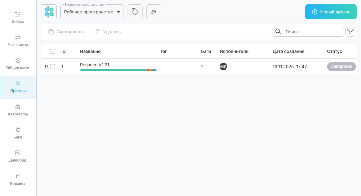 Прогон тест-кейсов и чек-листов